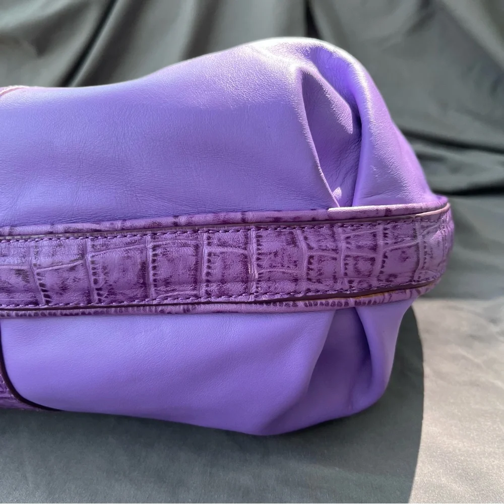 Judith Ripka Purple Leather CROCO Embossed Pewter Wrap Pocket Hobo Shoulder Bag - Picture 8 of 16